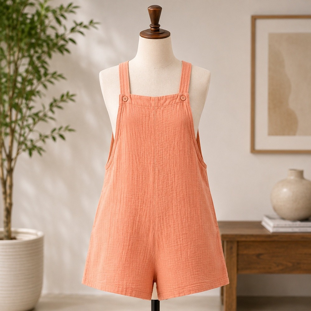 NWT Cupshe Romper‎  Small Coral Orange Gauze Sleeveless Pocket CAA13E4A026KK